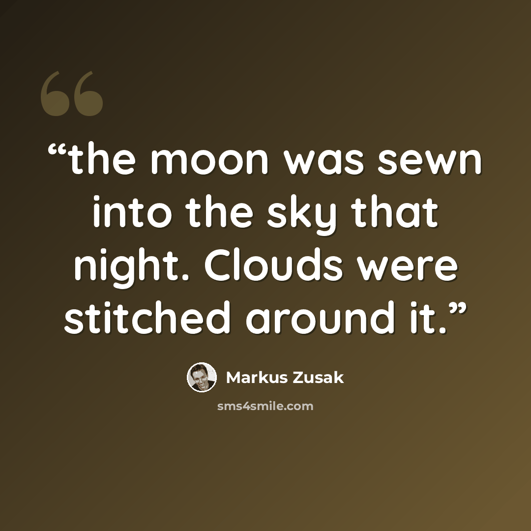 “the moon was sewn into the sky that night. Clouds were stitched around it.” quote by Markus Zusak