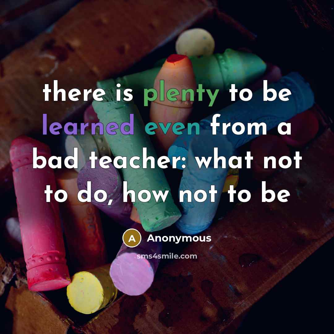 “there is plenty to be learned even from a bad teacher: what not to do, how not to be” quote by Anonymous