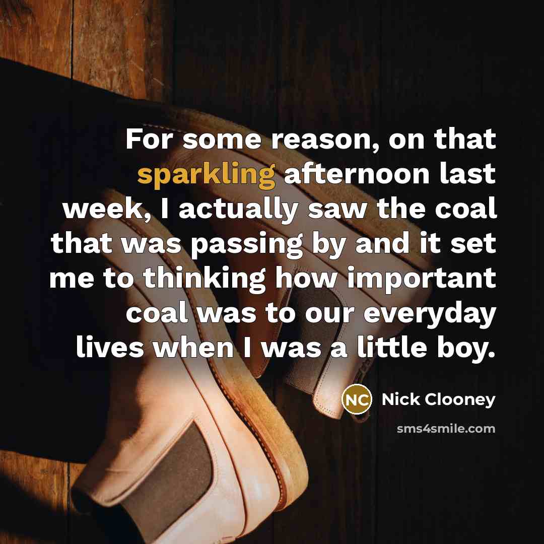 “For some reason, on that sparkling afternoon last week, I actually saw the coal that was passing by and it set me to thinking how important coal was to our everyday lives when I was a little boy.” quote by Nick Clooney