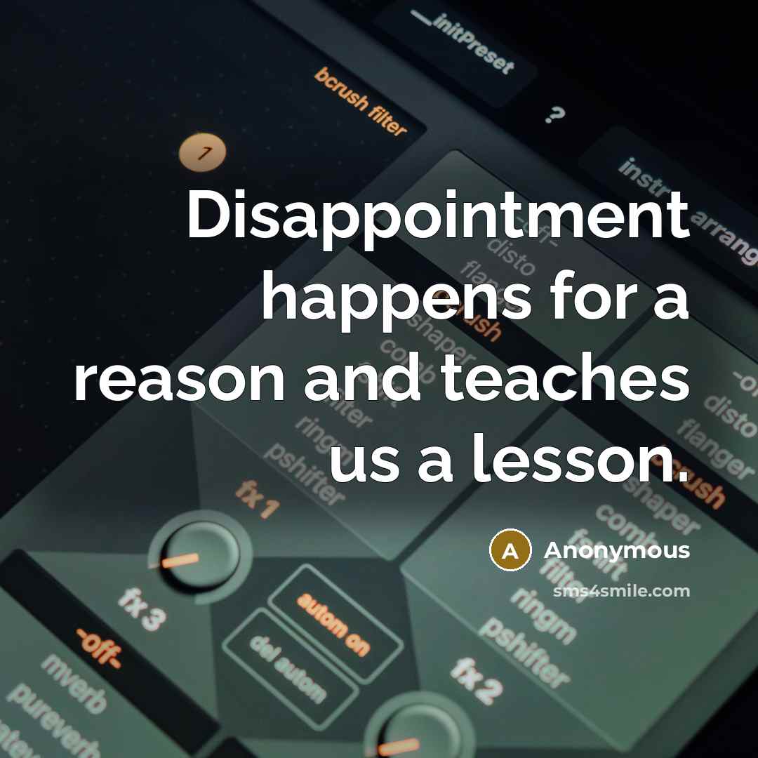 “Disappointment happens for a reason and teaches us a lesson.” quote by Anonymous