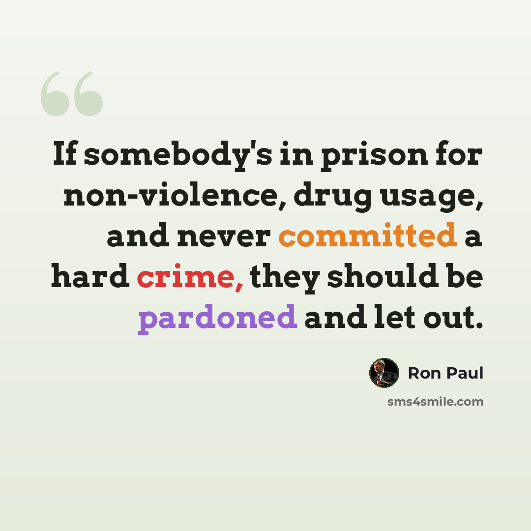 “If somebody's in prison for non-violence, drug usage, and never committed a hard crime, they should be pardoned and let out.” quote by Ron Paul