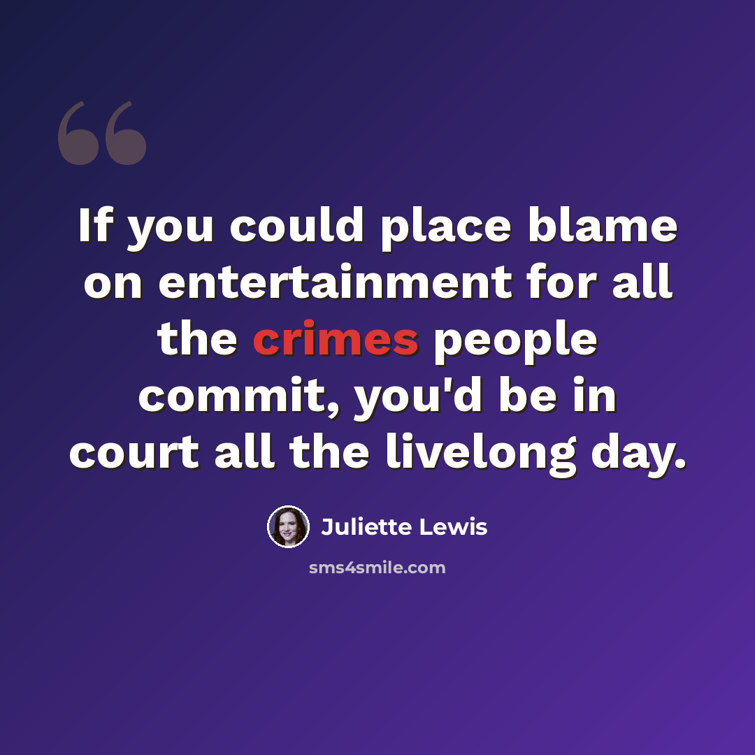“If you could place blame on entertainment for all the crimes people commit, you'd be in court all the livelong day.” quote by Juliette Lewis