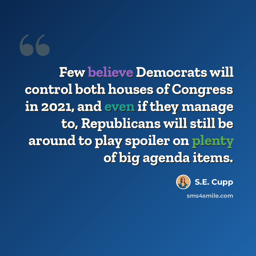 “Few believe Democrats will control both houses of Congress in 2021, and even if they manage to, Republicans will still be around to play spoiler on plenty of big agenda items.” quote by S.E. Cupp