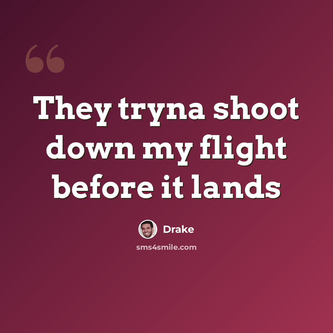 “They tryna shoot down my flight before it lands” quote by Drake