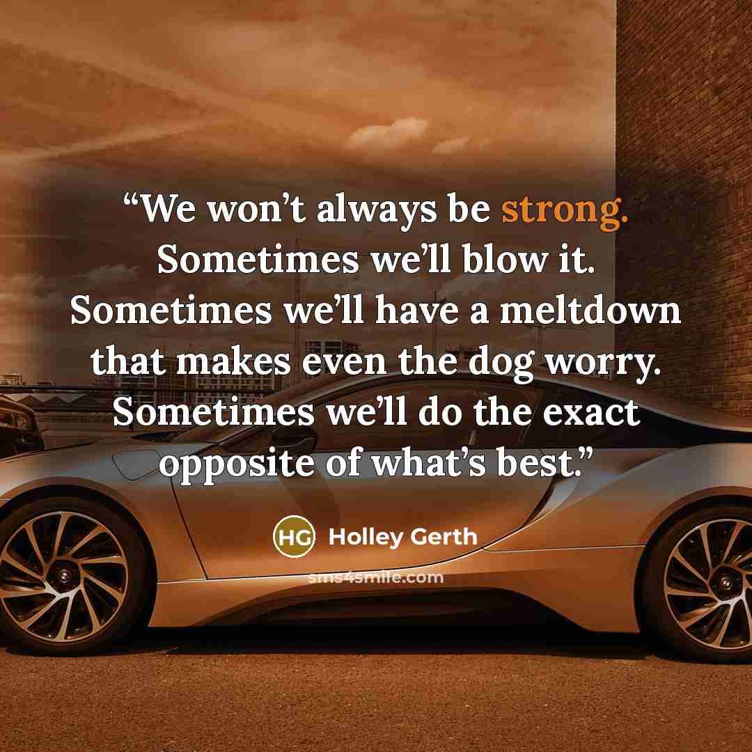 “We won’t always be strong. Sometimes we’ll blow it. Sometimes we’ll have a meltdown that makes even the dog worry. Sometimes we’ll do the exact opposite of what’s best.” quote by Holley Gerth