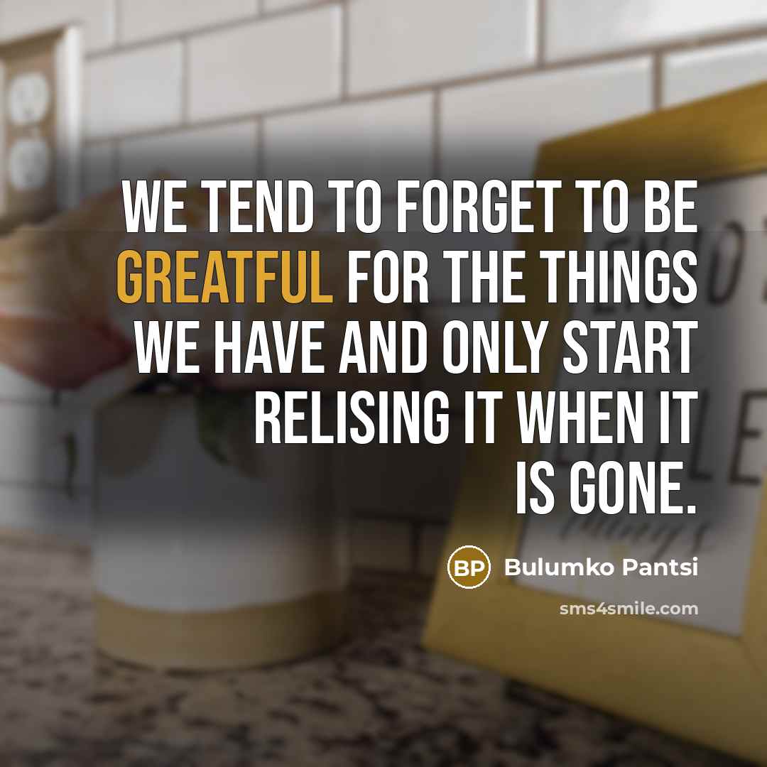 “We tend to forget to be greatful for the things we have and only start relising it when it is gone.” quote by Bulumko Pantsi