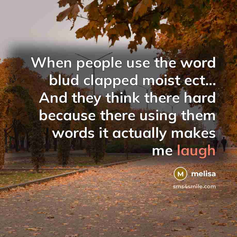 “When people use the word blud clapped moist ect... And they think there hard because there using them words it actually makes me laugh” quote by Melisa