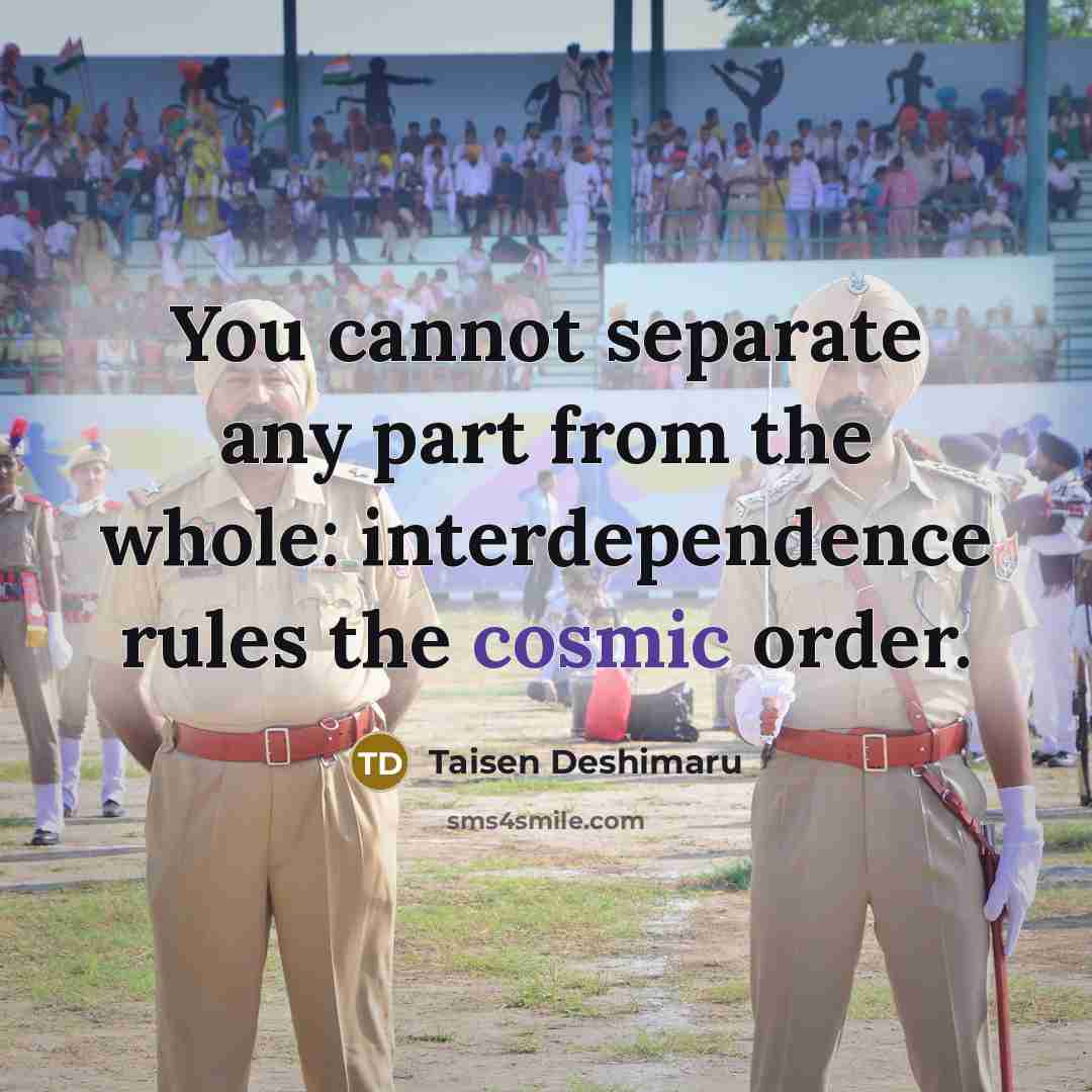 “You cannot separate any part from the whole: interdependence rules the cosmic order.” quote by Taisen Deshimaru