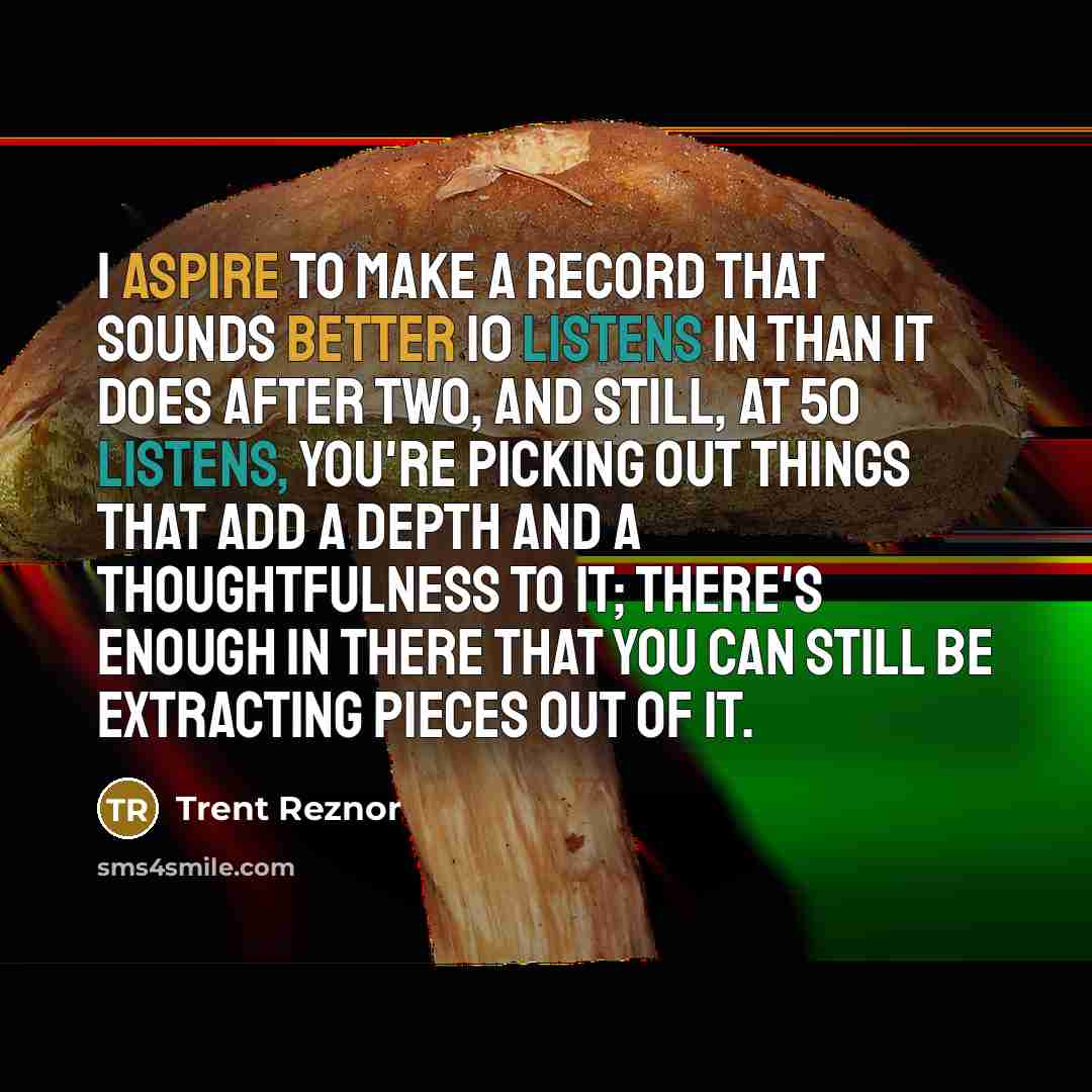 “I aspire to make a record that sounds better 10 listens in than it does after two, and still, at 50 listens, you're picking out things that add a depth and a thoughtfulness to it; there's enough in there that you can still be extracting pieces out of it.” quote by Trent Reznor