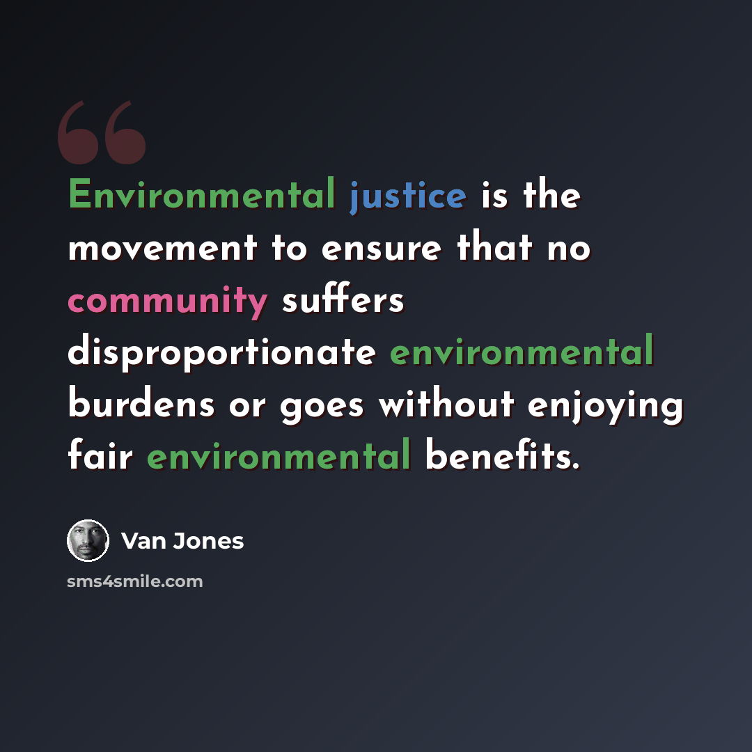 “Environmental justice is the movement to ensure that no community suffers disproportionate environmental burdens or goes without enjoying fair environmental benefits.” quote by Van Jones