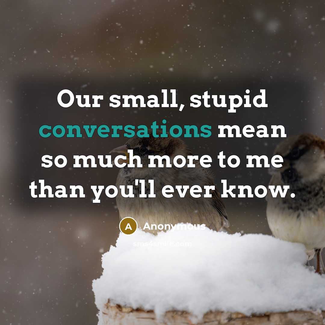 “Our small, stupid conversations mean so much more to me than you'll ever know.” quote by Anonymous