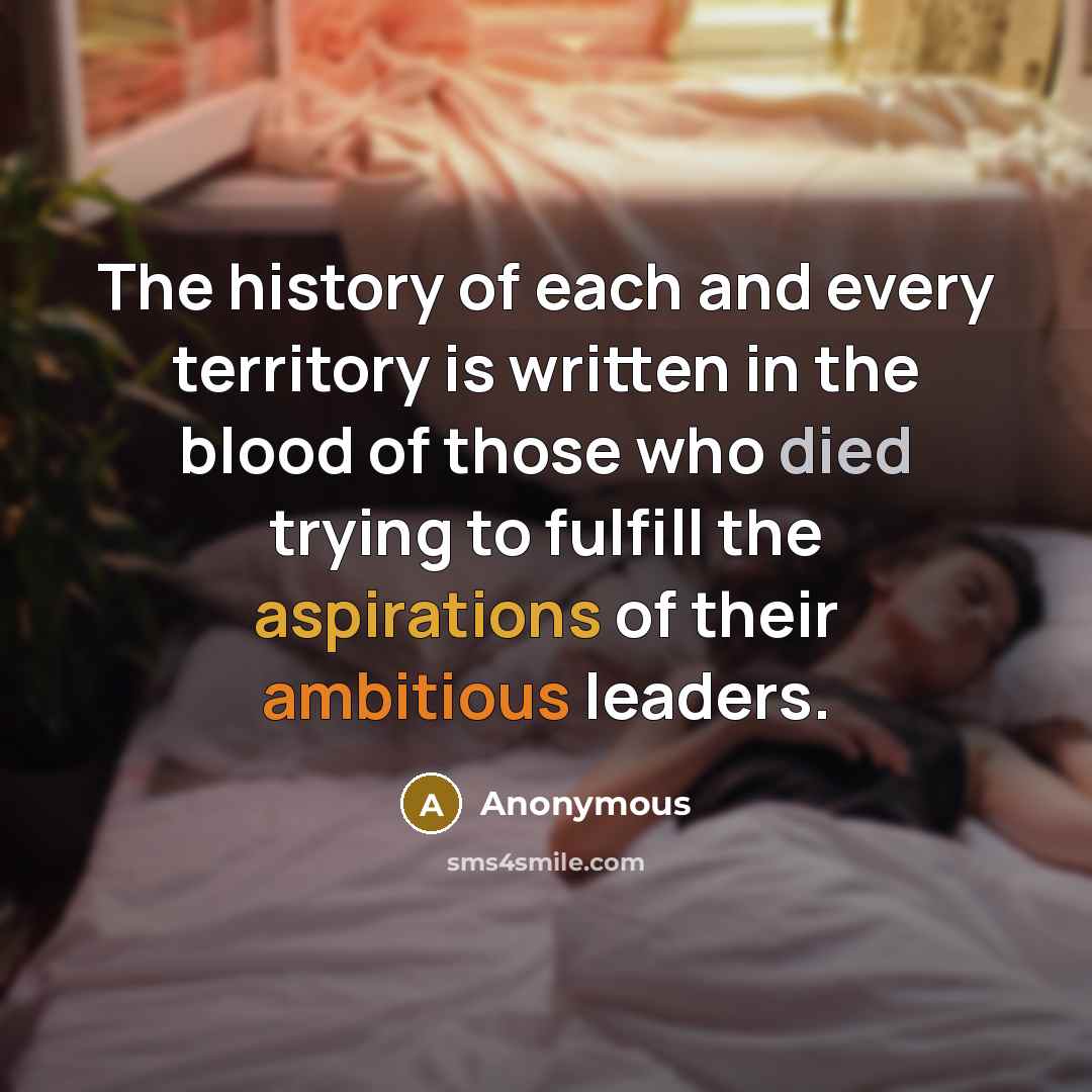 “The history of each and every territory is written in the blood of those who died trying to fulfill the aspirations of their ambitious leaders.” quote by Anonymous
