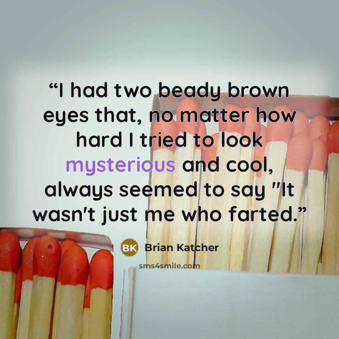 “I had two beady brown eyes that, no matter how hard I tried to look mysterious and cool, always seemed to say "It wasn't just me who farted.” quote by Brian Katcher