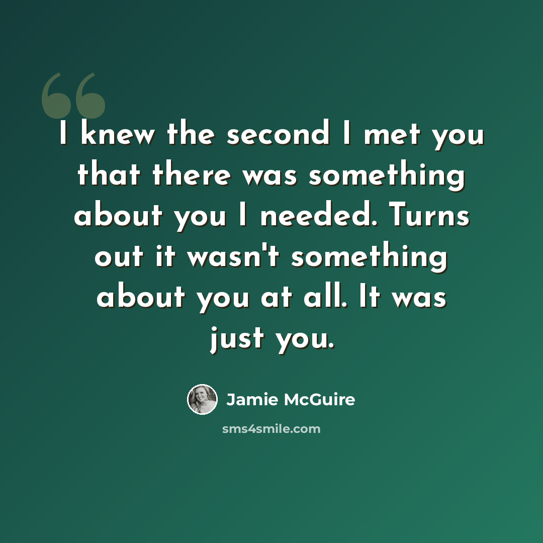 “I knew the second I met you that there was something about you I needed. Turns out it wasn't something about you at all. It was just you.” quote by Jamie McGuire