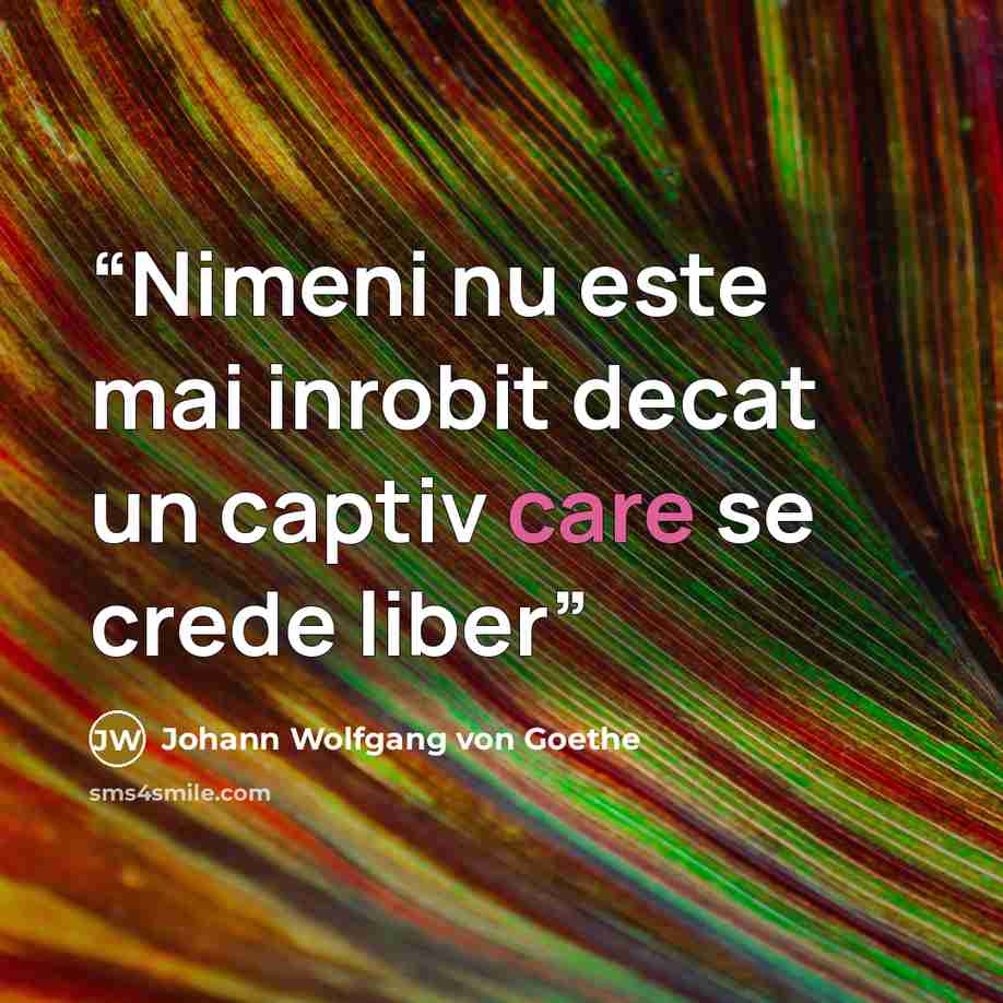 “Nimeni nu este mai inrobit decat un captiv care se crede liber” quote by Johann Wolfgang von Goethe