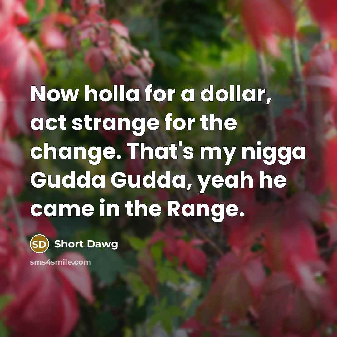 “Now holla for a dollar, act strange for the change. That's my nigga Gudda Gudda, yeah he came in the Range.” quote by Short Dawg