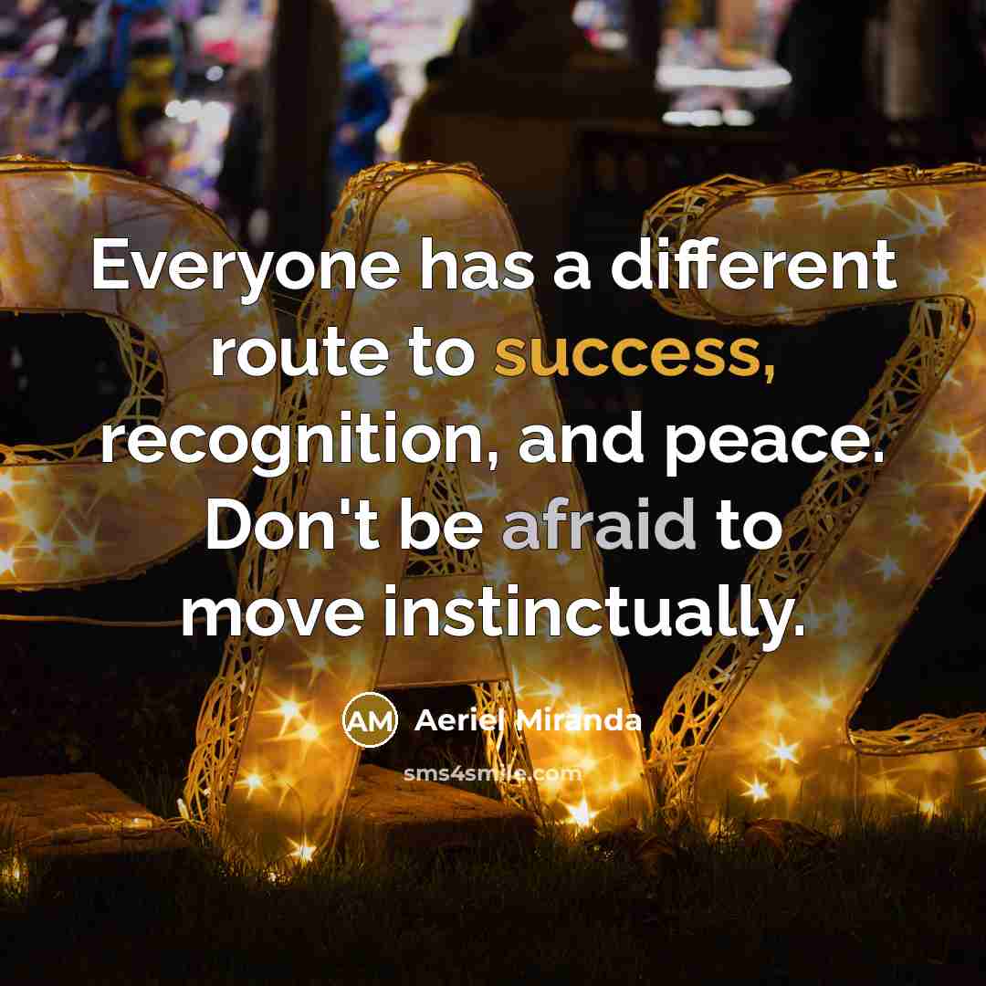 “Everyone has a different route to success, recognition, and peace. Don't be afraid to move instinctually.” quote by Aeriel Miranda