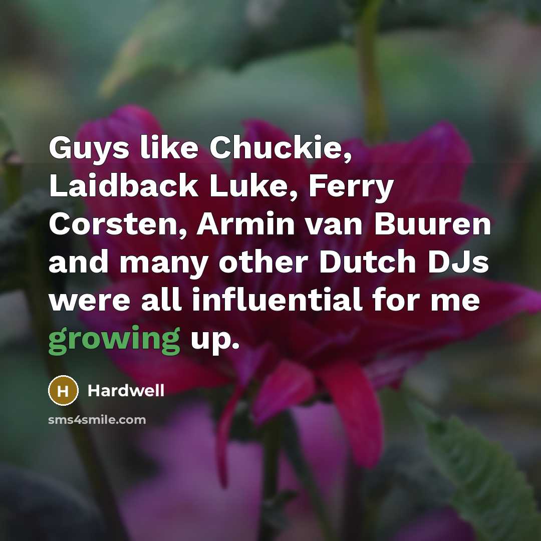 “Guys like Chuckie, Laidback Luke, Ferry Corsten, Armin van Buuren and many other Dutch DJs were all influential for me growing up.” quote by Hardwell