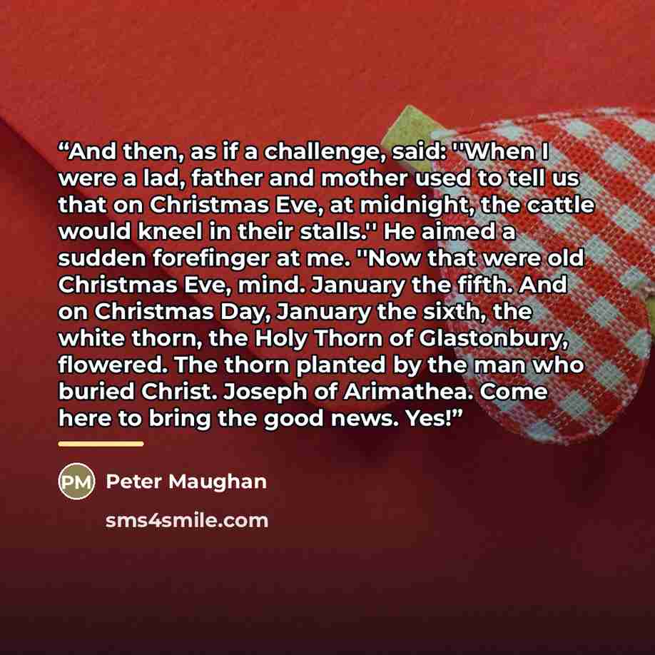 “And then, as if a challenge, said: ''When I were a lad, father and mother used to tell us that on Christmas Eve, at midnight, the cattle would kneel in their stalls.'' He aimed a sudden forefinger at me. ''Now that were old Christmas Eve, mind. January the fifth. And on Christmas Day, January the…” quote by Peter Maughan