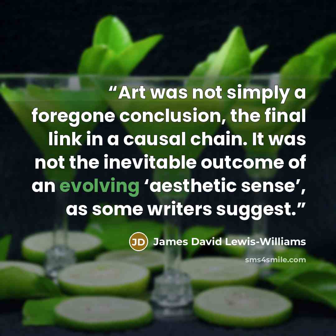“Art was not simply a foregone conclusion, the final link in a causal chain. It was not the inevitable outcome of an evolving ‘aesthetic sense’, as some writers suggest.” quote by James David Lewis-Williams