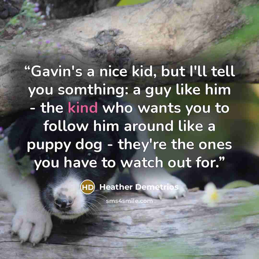 “Gavin's a nice kid, but I'll tell you somthing: a guy like him - the kind who wants you to follow him around like a puppy dog - they're the ones you have to watch out for.” quote by Heather Demetrios