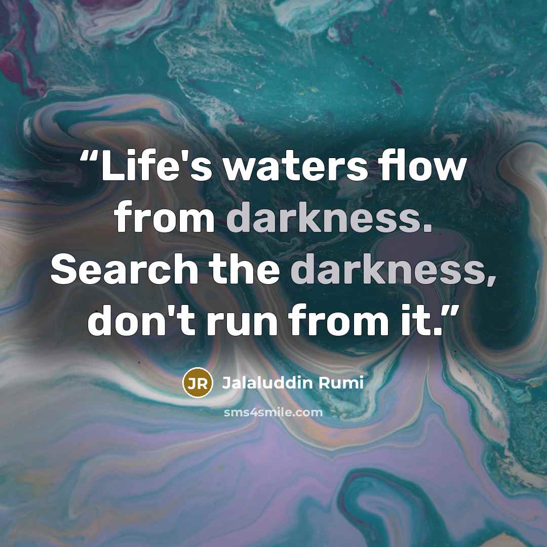 “Life's waters flow from darkness. Search the darkness, don't run from it.” quote by Jalaluddin Rumi