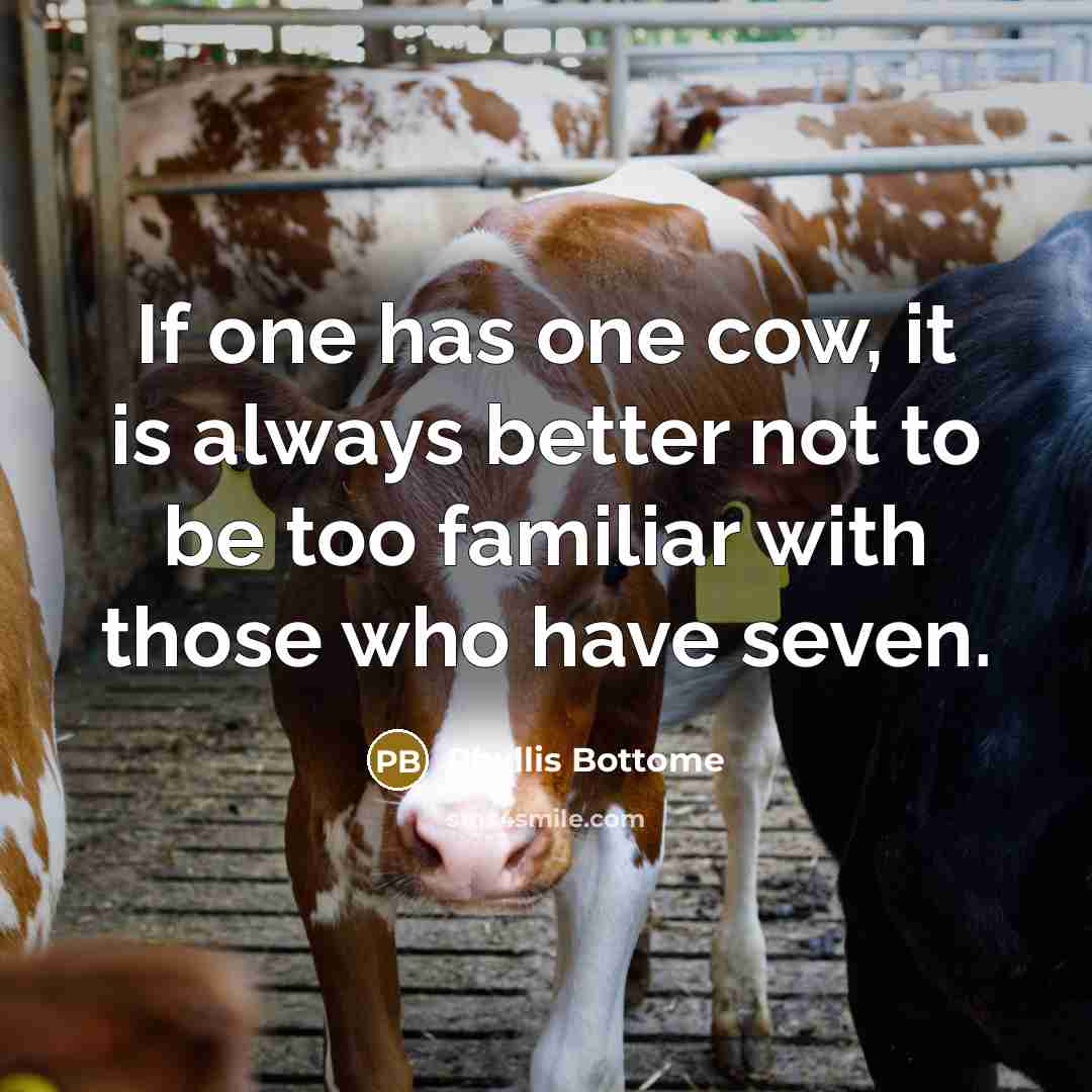 “If one has one cow, it is always better not to be too familiar with those who have seven.” quote by Phyllis Bottome