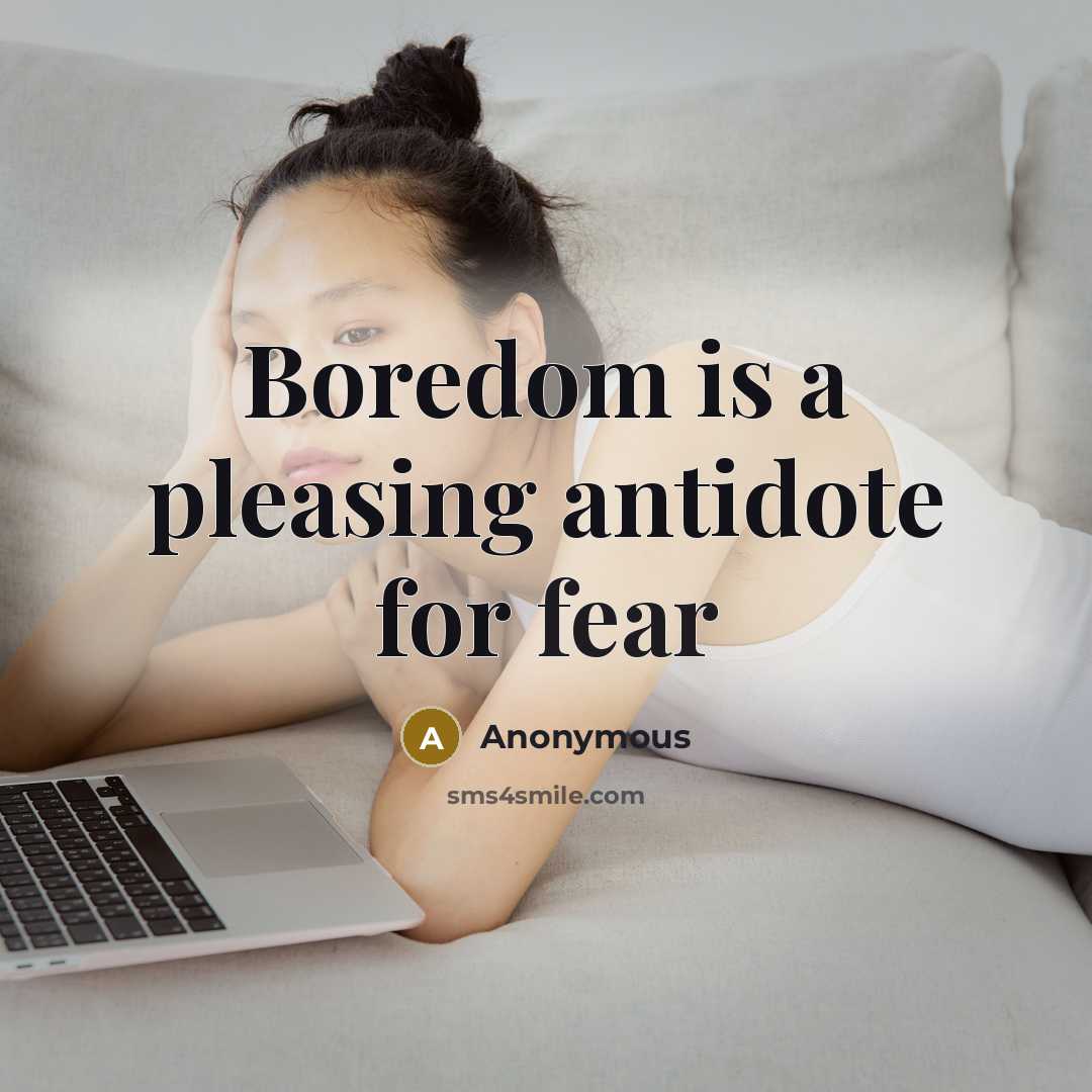 “Boredom is a pleasing antidote for fear” quote by Anonymous