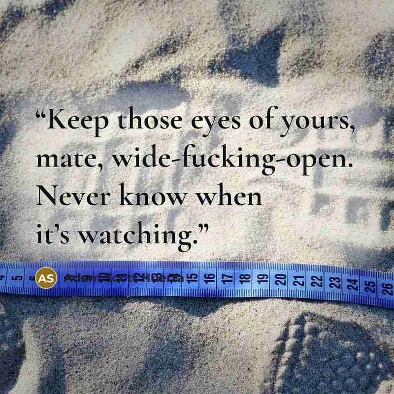 “Keep those eyes of yours, mate, wide-fucking-open. Never know when it’s watching.” quote by Adam Scott Huerta