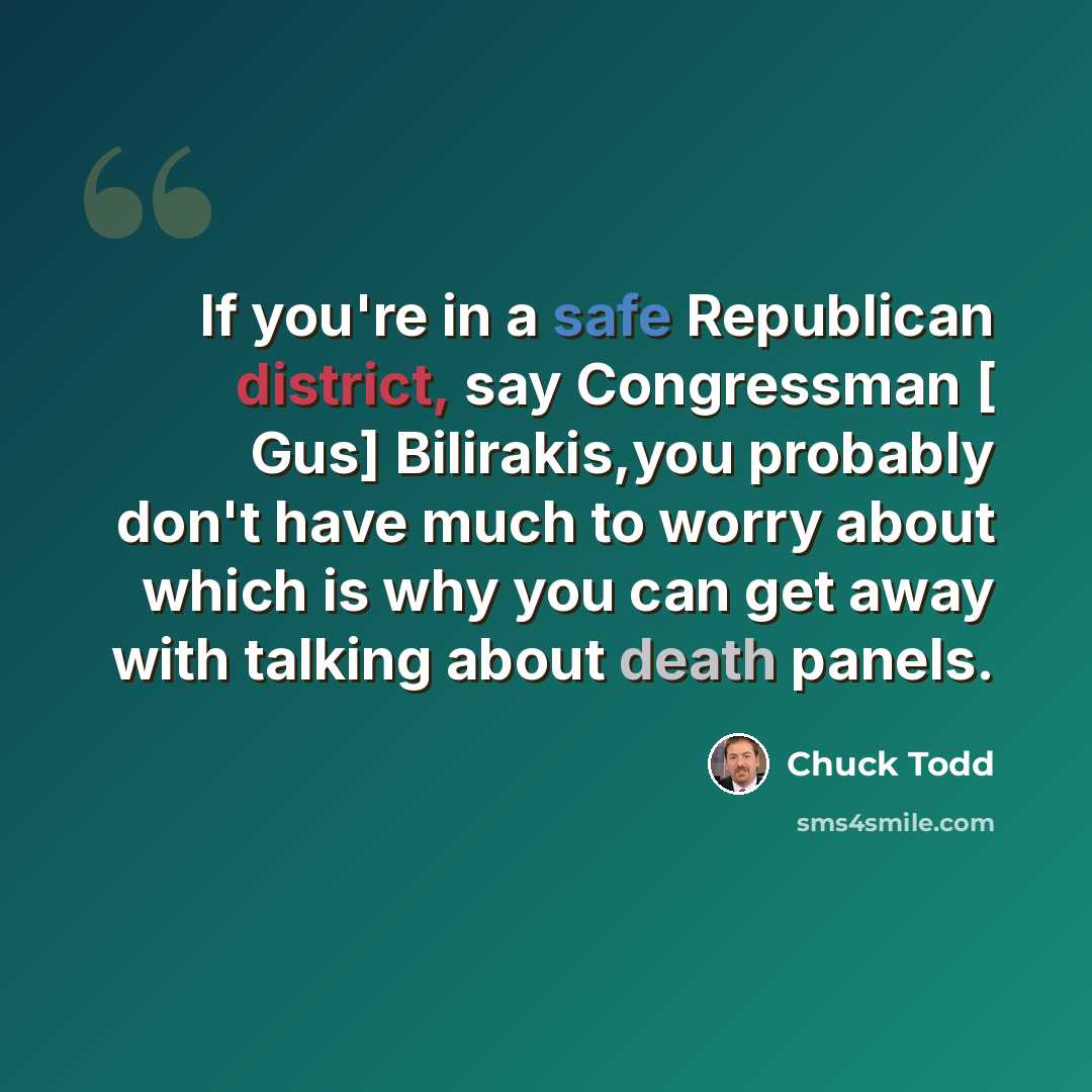 “If you're in a safe Republican district, say Congressman [ Gus] Bilirakis,you probably don't have much to worry about which is why you can get away with talking about death panels.” quote by Chuck Todd