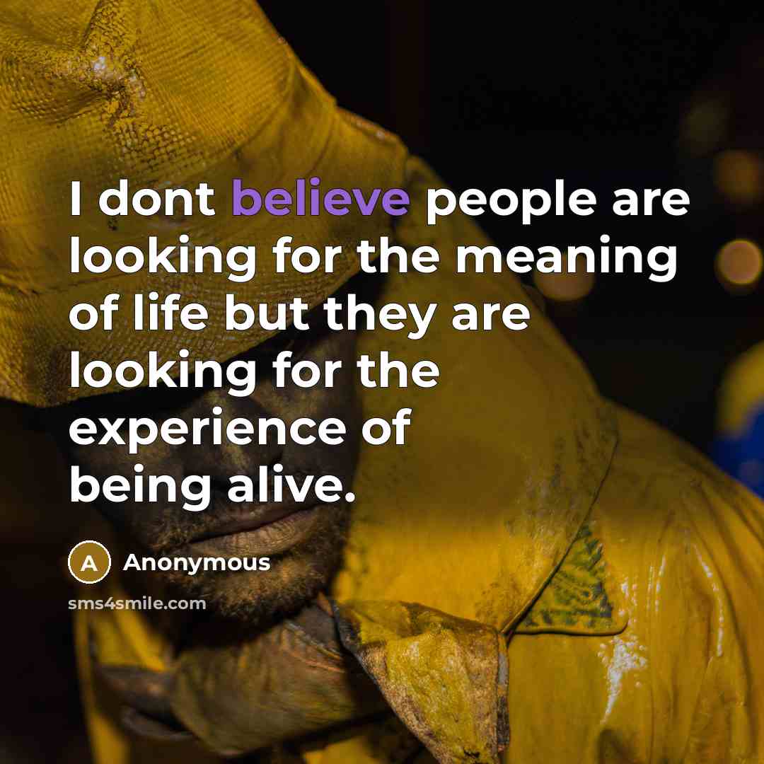 “I dont believe people are looking for the meaning of life but they are looking for the experience of being alive.” quote by Anonymous