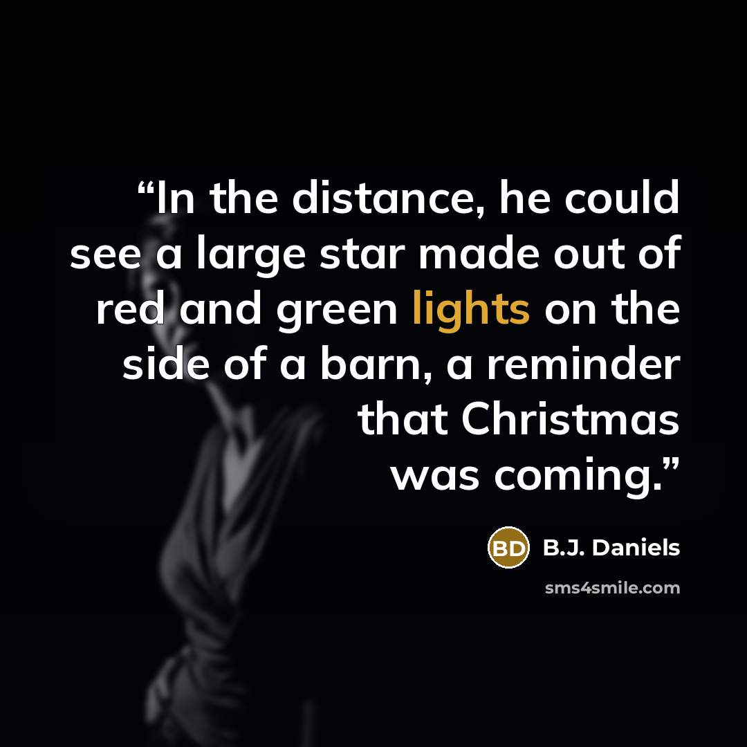 “In the distance, he could see a large star made out of red and green lights on the side of a barn, a reminder that Christmas was coming.” quote by B.J. Daniels