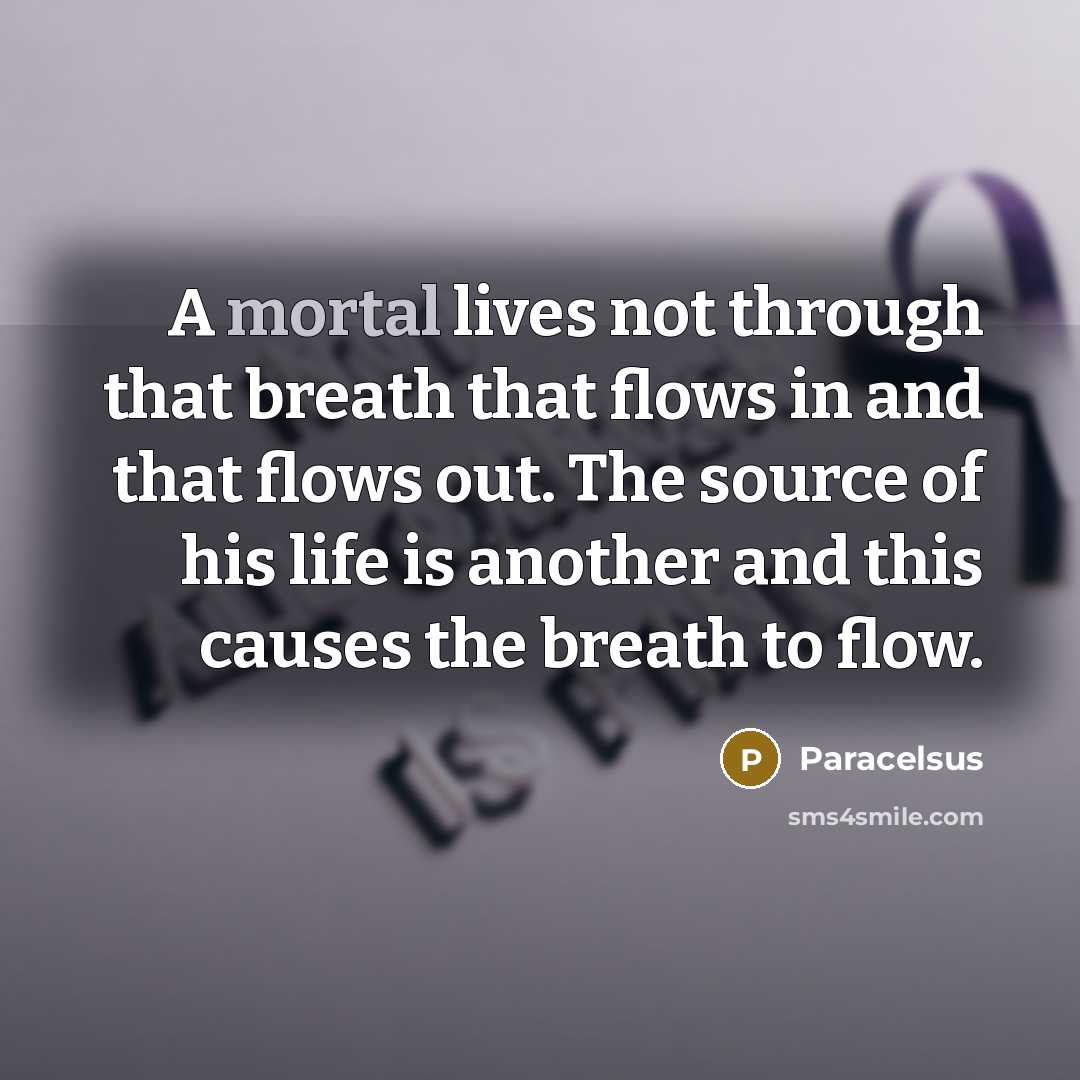 “A mortal lives not through that breath that flows in and that flows out. The source of his life is another and this causes the breath to flow.” quote by Paracelsus