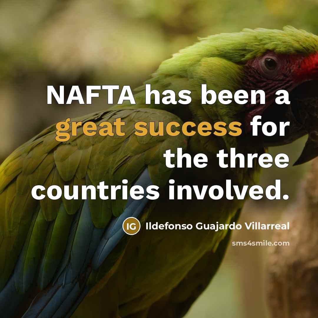 “NAFTA has been a great success for the three countries involved.” quote by Ildefonso Guajardo Villarreal
