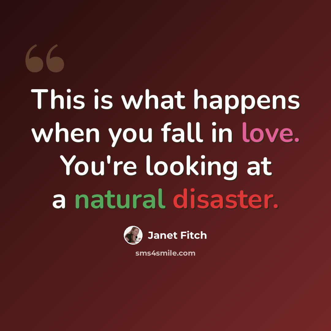“This is what happens when you fall in love. You're looking at a natural disaster.” quote by Janet Fitch