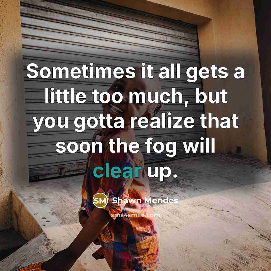 “Sometimes it all gets a little too much, but you gotta realize that soon the fog will clear up.” quote by Shawn Mendes