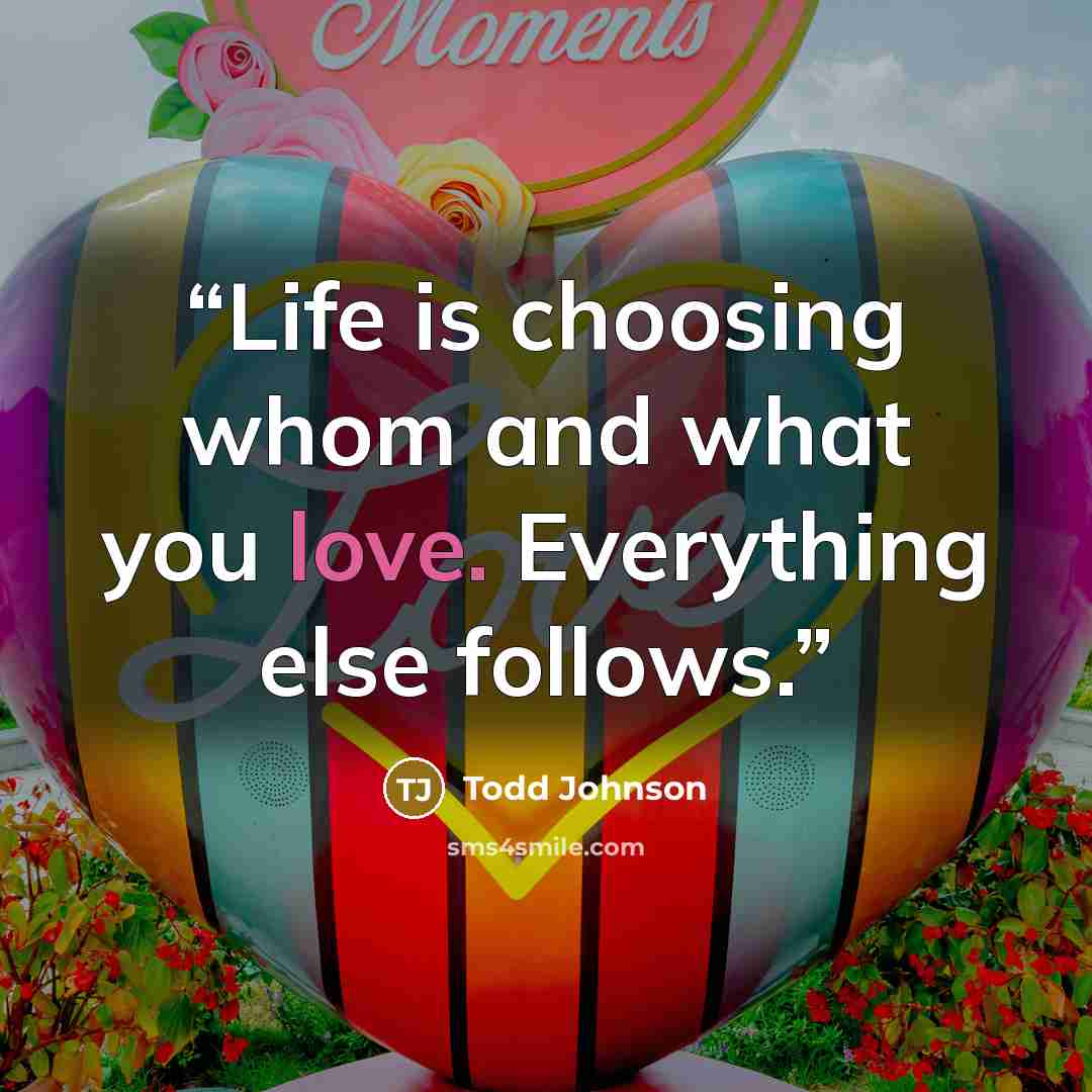 “Life is choosing whom and what you love. Everything else follows.” quote by Todd Johnson