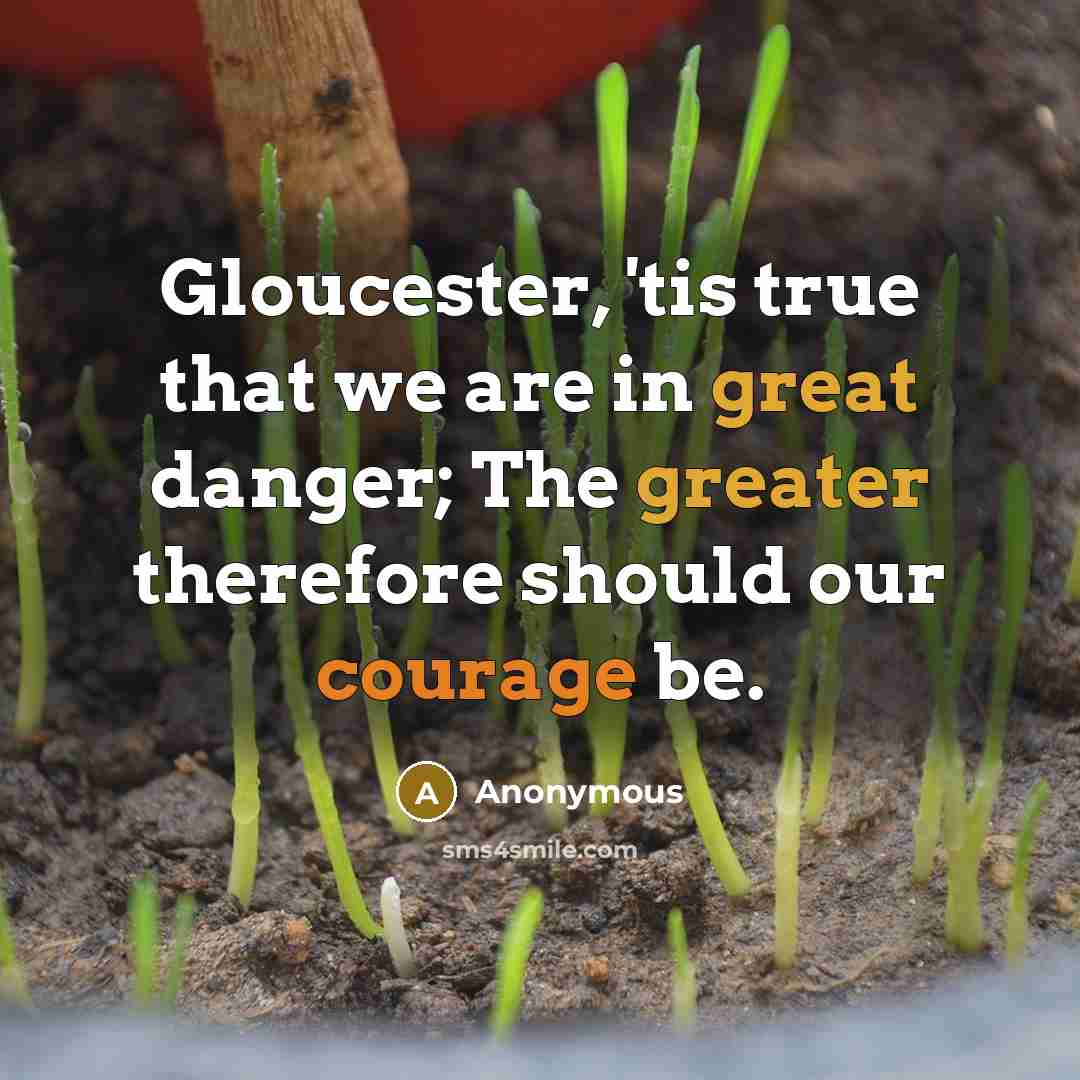“Gloucester, 'tis true that we are in great danger; The greater therefore should our courage be.” quote by Anonymous