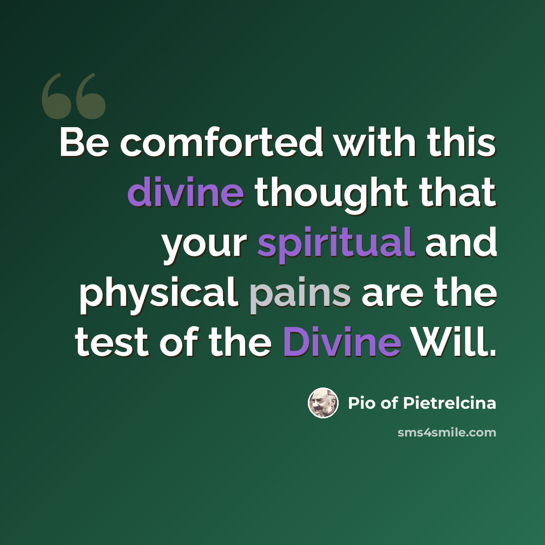 “Be comforted with this divine thought that your spiritual and physical pains are the test of the Divine Will.” quote by Pio of Pietrelcina
