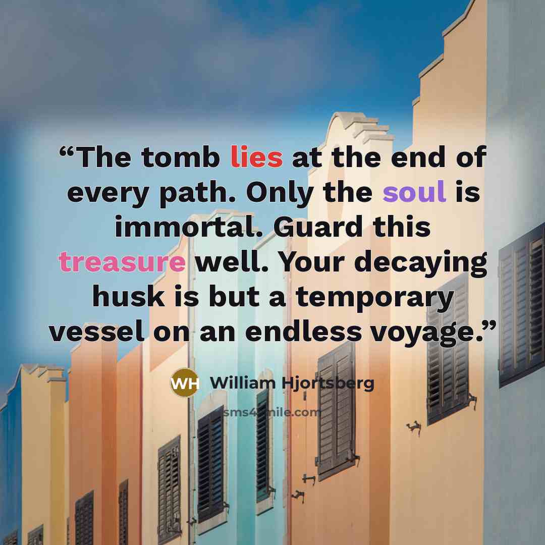 “The tomb lies at the end of every path. Only the soul is immortal. Guard this treasure well. Your decaying husk is but a temporary vessel on an endless voyage.” quote by William Hjortsberg