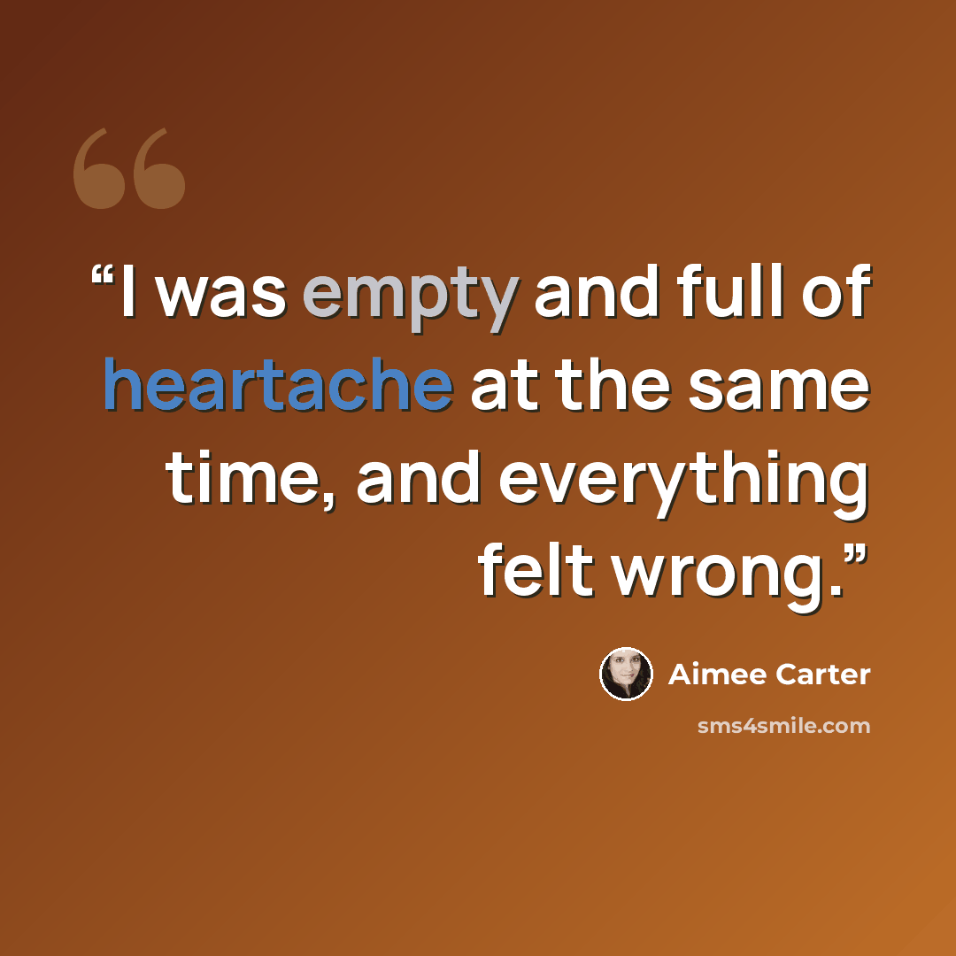 “I was empty and full of heartache at the same time, and everything felt wrong.” quote by Aimee Carter