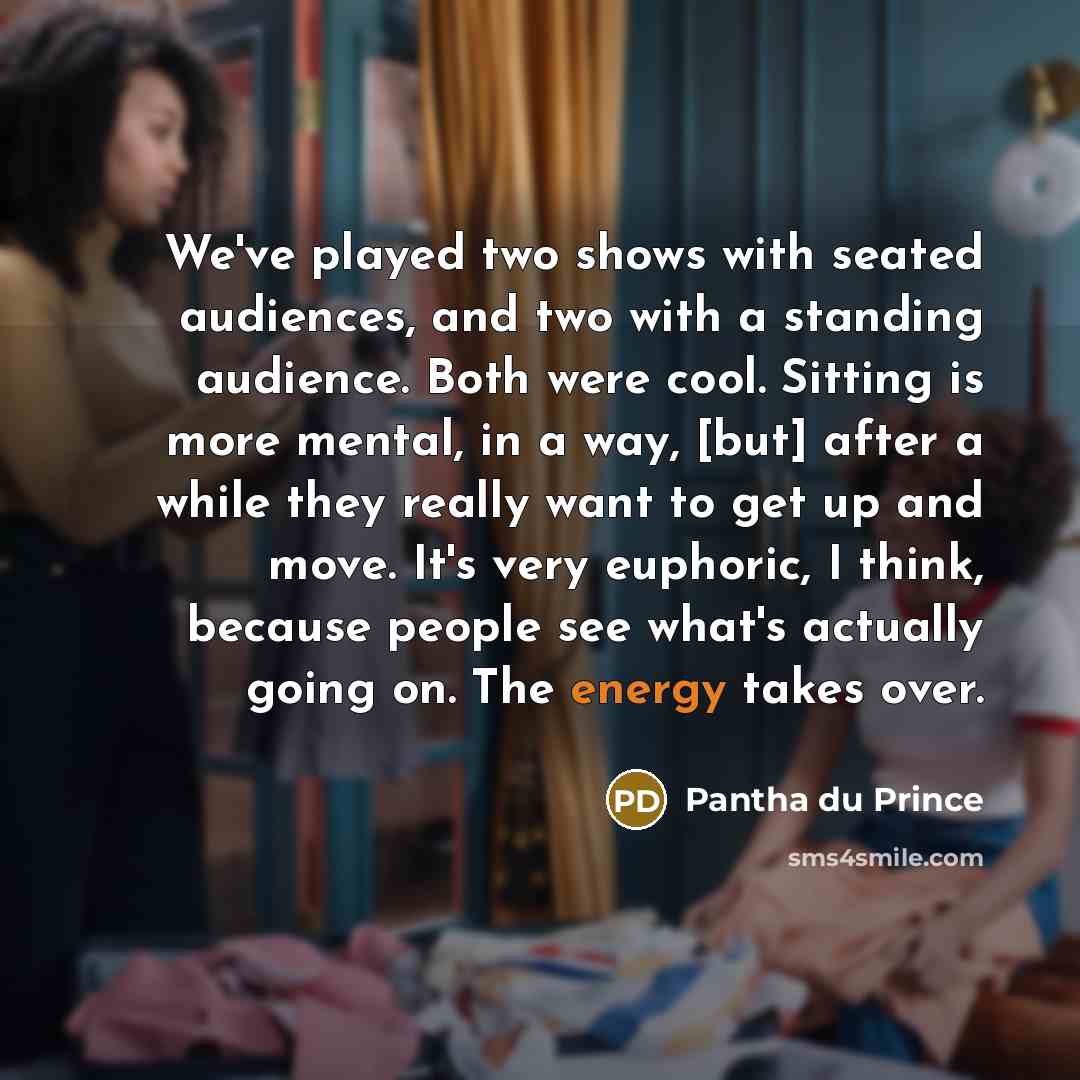 “We've played two shows with seated audiences, and two with a standing audience. Both were cool. Sitting is more mental, in a way, [but] after a while they really want to get up and move. It's very euphoric, I think, because people see what's actually going on. The energy takes over.” quote by Pantha du Prince
