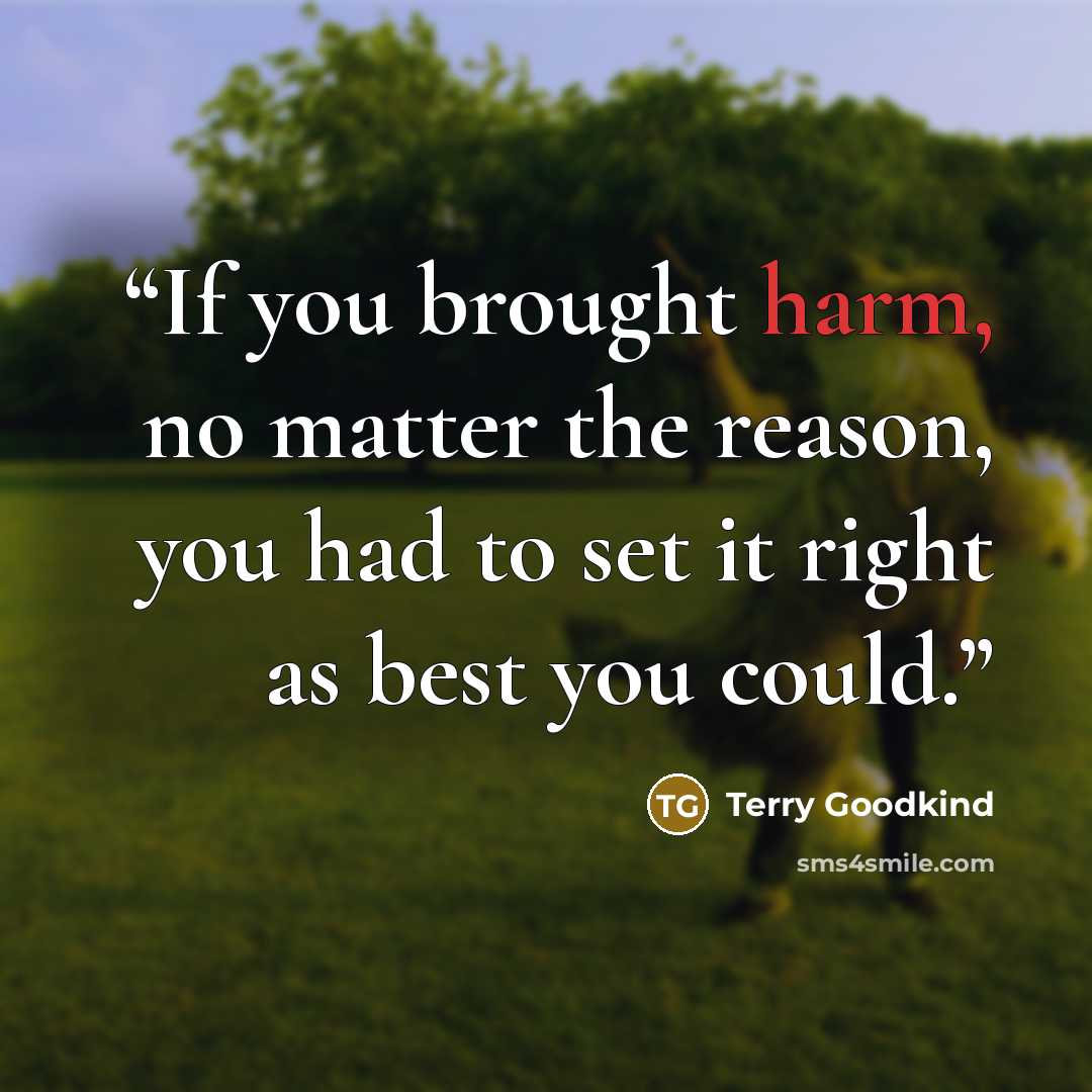 “If you brought harm, no matter the reason, you had to set it right as best you could.” quote by Terry Goodkind