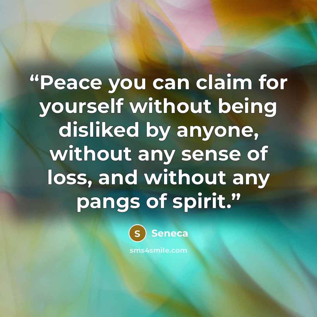 “Peace you can claim for yourself without being disliked by anyone, without any sense of loss, and without any pangs of spirit.” quote by Seneca