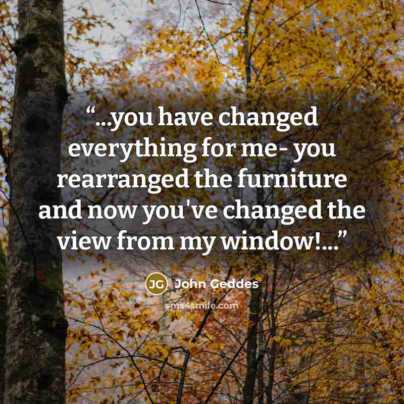 “...you have changed everything for me- you rearranged the furniture and now you've changed the view from my window!...” quote by John Geddes