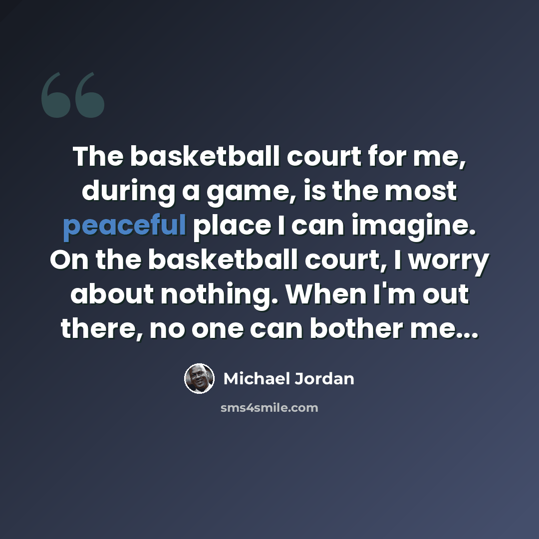 “The basketball court for me, during a game, is the most peaceful place I can imagine. On the basketball court, I worry about nothing. When I'm out there, no one can bother me...” quote by Michael Jordan