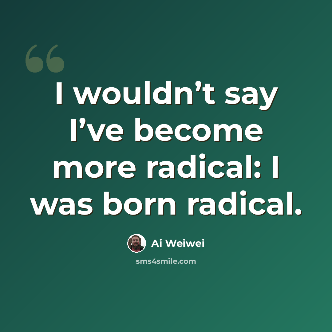 “I wouldn’t say I’ve become more radical: I was born radical.” quote by Ai Weiwei