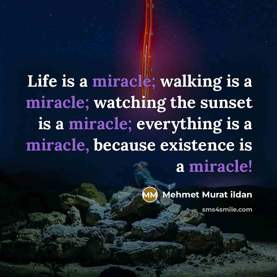“Life is a miracle; walking is a miracle; watching the sunset is a miracle; everything is a miracle, because existence is a miracle!” quote by Mehmet Murat Ildan