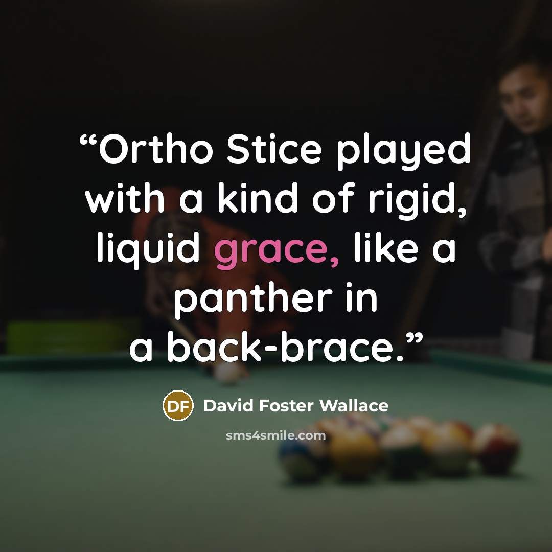 “Ortho Stice played with a kind of rigid, liquid grace, like a panther in a back-brace.” quote by David Foster Wallace