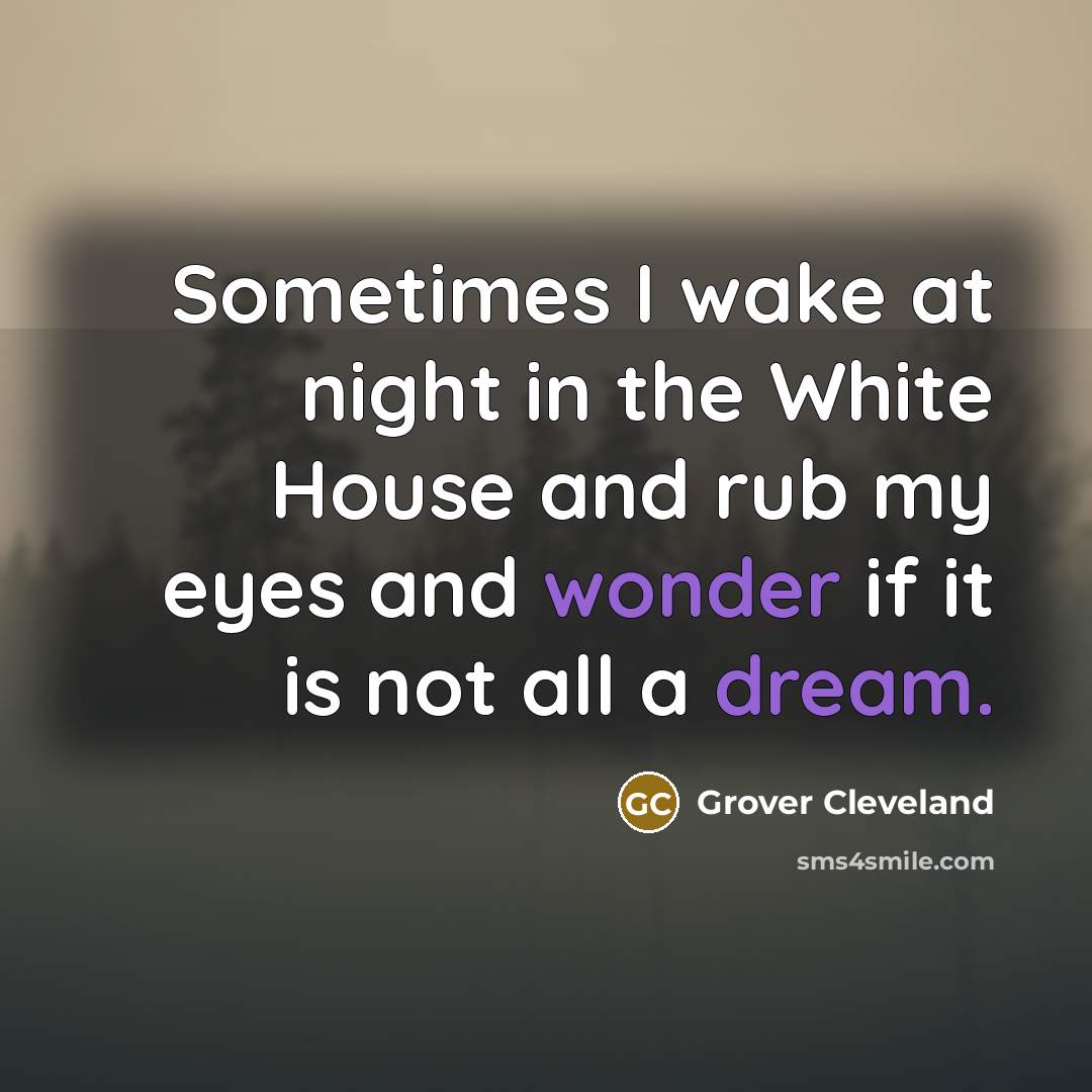 “Sometimes I wake at night in the White House and rub my eyes and wonder if it is not all a dream.” quote by Grover Cleveland